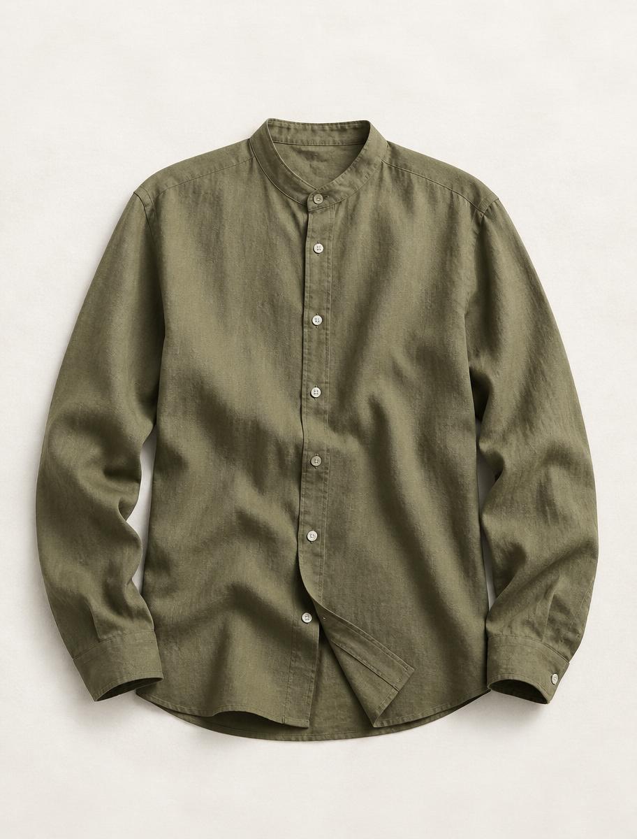 Tomis Half-Collar Shirt Olive Front